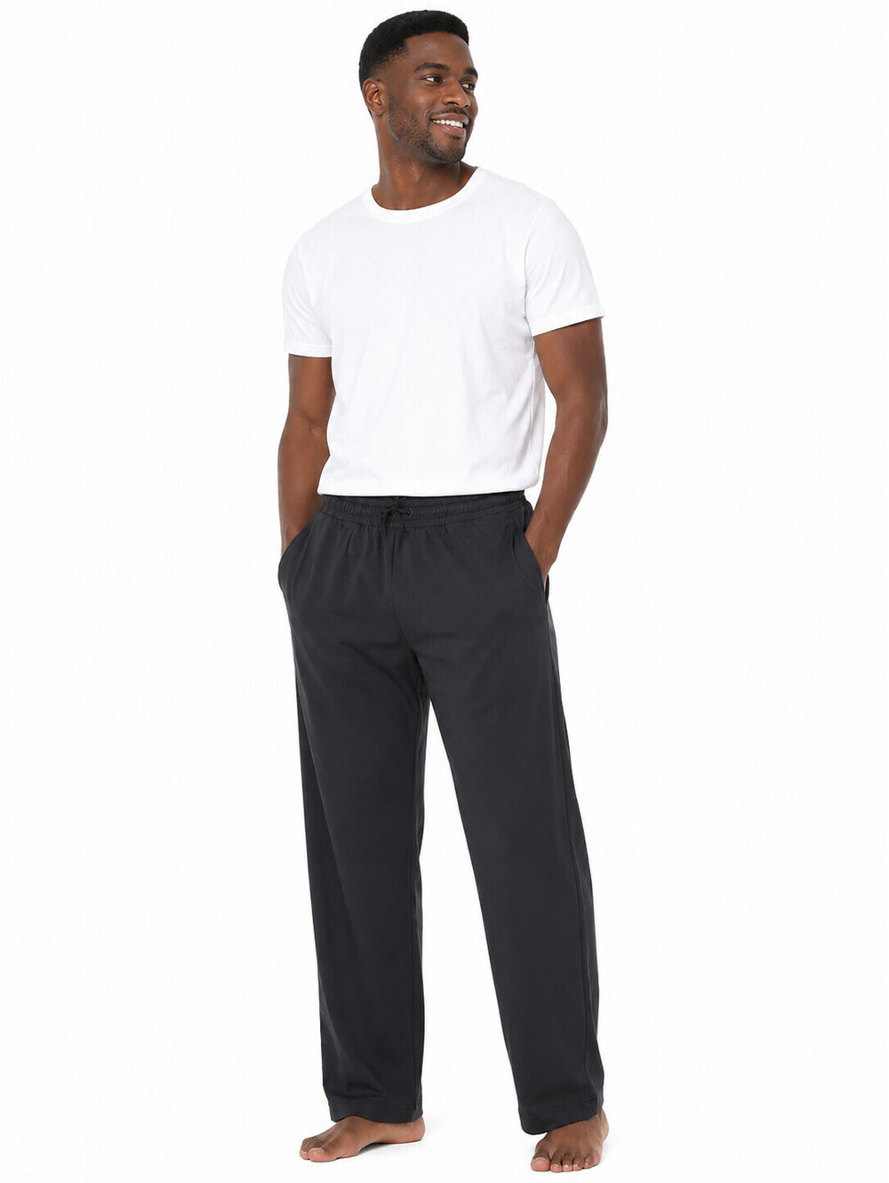 Men's Elastic Waist Wide Leg Sweat Pants Black Sz M
